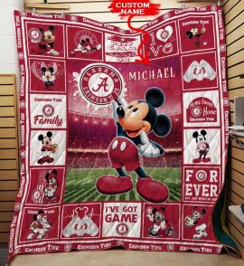 Alabama Crimson Tide Fleece Quilt Blanket Mickey Mouse NCAA Custom Name
