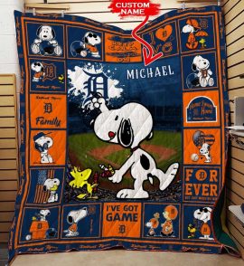 Detroit Tigers Snoopy MLB Custom Name Quilt Fleece Blanket