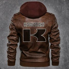 Kawasaki Motorcycle Leather Jacket With Removable Hood