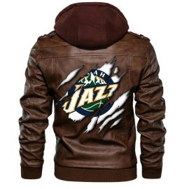 Utah Jazz NBA Basketball Leather Jacket With Removable Hood