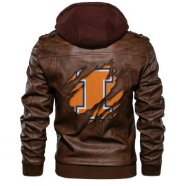 Illinois Fighting Illini NCAA Leather Jacket With Removable Hood