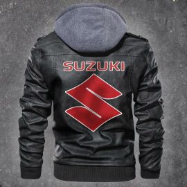 Suzuki Motorcycle Leather Jacket With Removable Hood