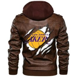 Los Angeles Lakers NBA Basketball Leather Jacket With Removable Hood