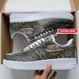 Detroit Lions NFL Cracked Metal Personalized Air Force 1 AF1 Sneakers