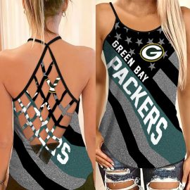 Green Bay Packers NFL Logo Stars Criss Cross Tanktop