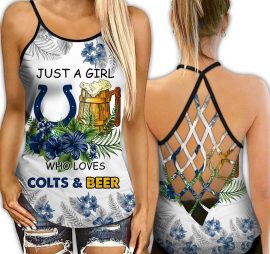 Indianapolis Colts Girl NFL Active Workout Criss Cross Tank Tops