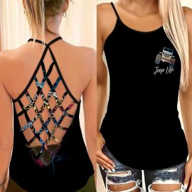 Jeep Life Salty Lil Beach Turtle Criss Cross Tanktop