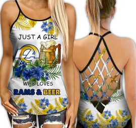 Los Angeles Rams Girl NFL Active Workout Criss Cross Tank Tops