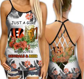 Gift For Wife Gift For Her Cincinnati Bengals Girl NFL Active Workout Criss Cross Tank Tops