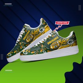 Green Bay Packers NFL Football Team Logo Fabric Air Force Shoes Custom Name
