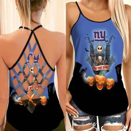 Gift For Wife Gift For Her Jack Skellington New York Giants Pumpkins Criss Cross Tanktop