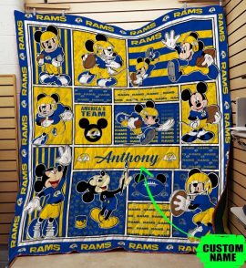 Los Angeles Rams Mickey NFL Fleece Quilt Blanket Custom Name