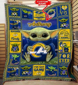 Los Angeles Rams Fleece Quilt Blanket Baby Yoda NFL 04 Custom Name