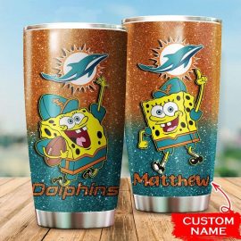 Miami Dolphins Custom Name SpongeBob SquarePants Tumbler