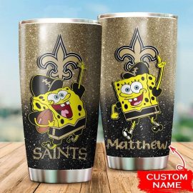 New Orleans Saints Custom Name SpongeBob SquarePants Tumbler