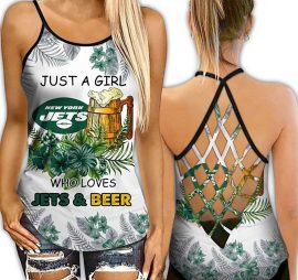 New York Jets Girl NFL Active Workout Criss Cross Tank Tops MH1
