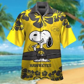 Iowa Hawkeyes Snoopy Short Sleeve Button Up Tropical Aloha Hawaiian Shirts For Men Women NCAA