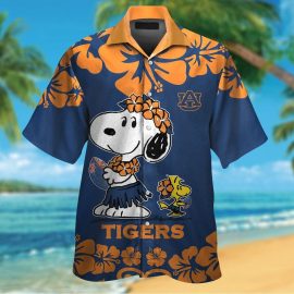 Auburn Tigers Snoopy Short Sleeve Button Up Tropical Aloha Hawaiian Shirts For Men Women NCAA