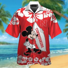 Nebraska Cornhuskers Mickey Mouse Short Sleeve Button Up Tropical Aloha Hawaiian Shirts NCAA
