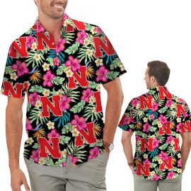 Nebraska Cornhuskers Hibiscus Short Sleeve Button Up Tropical Aloha Hawaiian Shirts For Sport Lovers In Summer