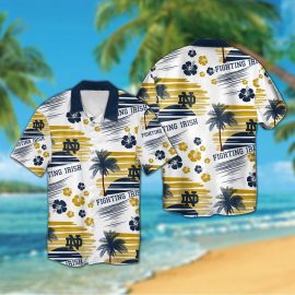 Notre Dame Fighting Irish Short Sleeve Button Up Tropical Aloha Hawaiian Shirts NCAA