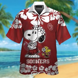 Oklahoma Sooners Snoopy Short Sleeve Button Up Tropical Aloha Hawaiian Shirts NCAA