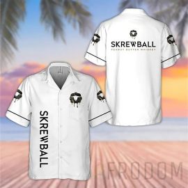 Basic Printed White Skrewball Whiskey Hawaii Shirt Aloha Beach Holiday