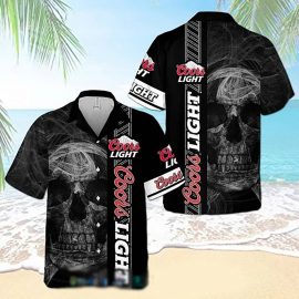 Coor Light Smoke Skull Hawaiian Graphic Print Short Sleeve Hawaiian Casual Shirt