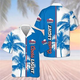 Coors Light Palm Tree Hawaiian Graphic Print Short Sleeve Hawaiian Casual Shirt