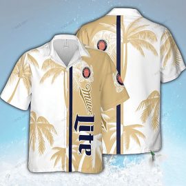Miller Lite Gradient Beer Coconut Tropical Print Short Sleeve Aloha Beach Hawaiian Shirt 339