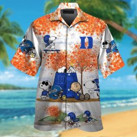 Gift Ideas 	Duke Blue Devils Snoopy Autumn Short Sleeve Button Up Tropical Aloha Hawaiian Shirts For Men Women NCAA SR401