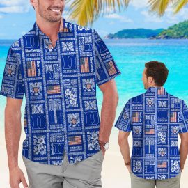 Gift Ideas 	Duke Blue Devils SUMMER COMMEMORATIVE  Short Sleeve Button Up Tropical Aloha Hawaiian Shirts For Men Women NCAA Duke University SR380