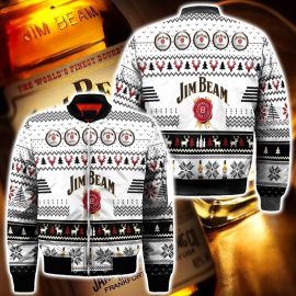 Jim Beam Whiskey Ugly Christmas Men Bomber Jacket MH61