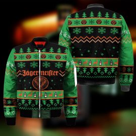 Jagermeister Liqueur Wine Ugly Christmas Men Bomber Jacket MH58