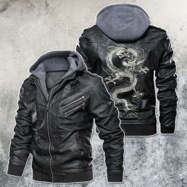 Black Brown Leather Jacket For Men Eastern Dragon