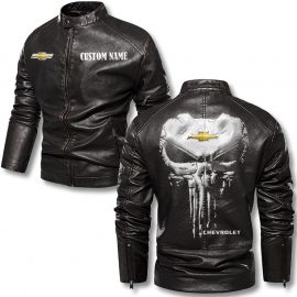 Custom Name Punisher Skull Chevrolet Personalized Stand Collar Leather Jacket Warm Jacket Winter Outer Wear
