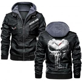 Custom Name Punisher Skull Chevrolet Corvette Personalized Leather Jacket Warm Jacket Winter Outer Wear