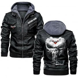 Custom Name Punisher Skull Victory Motorcycles Personalized Leather Jacket Warm Jacket Winter Outer Wear
