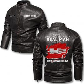 Never Underestimate A Real Man Who Loves Hummer H2 Personalized Stand Collar Leather Jacket Warm Jacket Winter Outer Wear