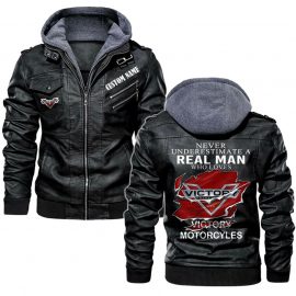 Never Underestimate A Real Man Who Loves Victory Motorcycles Personalized Leather Jacket Warm Jacket Winter Outer Wear