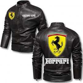 Ferrari Personalized Stand Collar Leather Jacket Warm Jacket Winter Outer Wear