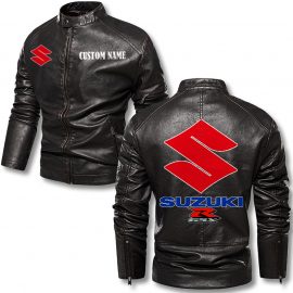Gsx Personalized Stand Collar Leather Jacket Warm Jacket Winter Outer Wear