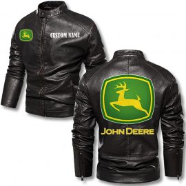John Deere Perseonalized Stand Collar Leather Jacket Warm Jacket Winter Outer Wear
