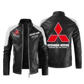 Mitsubishi Personalized Leather Bomber Warm Jacket Winter Outer Wear