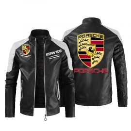 Porsche Personalized Leather Bomber Warm Jacket Winter Outer Wear