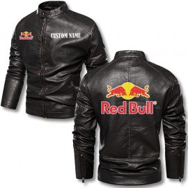 Red Bull Personalized Stand Collar Leather Jacket Warm Jacket Winter Outer Wear