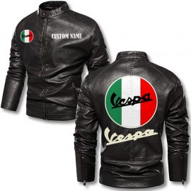Vespa Perseonalized Stand Collar Leather Jacket Warm Jacket Winter Outer Wear