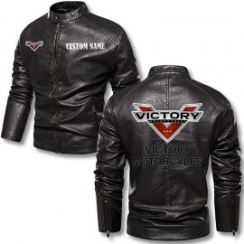 Victory Motorcycles Perseonalized Stand Collar Leather Jacket Warm Jacket Winter Outer Wear