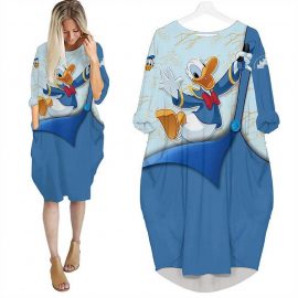 Donald Duck Blue Cute Disney Cartoon Summer Vacation Women Girls Batwing Pocket Dress LP4
