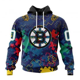 Personalized Boston Jersey Bruins Specialized Fearless Against Autism Zip Up D37